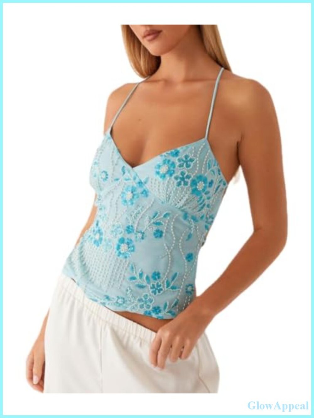 Sequin Beaded Cami Top Criss Cross Backless V Neck Party Clubwear
